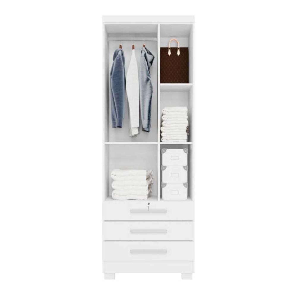 Guarda Roupa Solteiro Floripa 2 Portas 3 Gavetas Com Cabideiro Branco Repleta Branco - 4