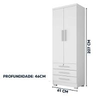 Guarda Roupa Solteiro Floripa 2 Portas 3 Gavetas Com Cabideiro Branco Repleta Branco - 2
