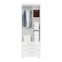Guarda Roupa Solteiro Floripa 2 Portas 3 Gavetas Com Cabideiro Branco Repleta Branco