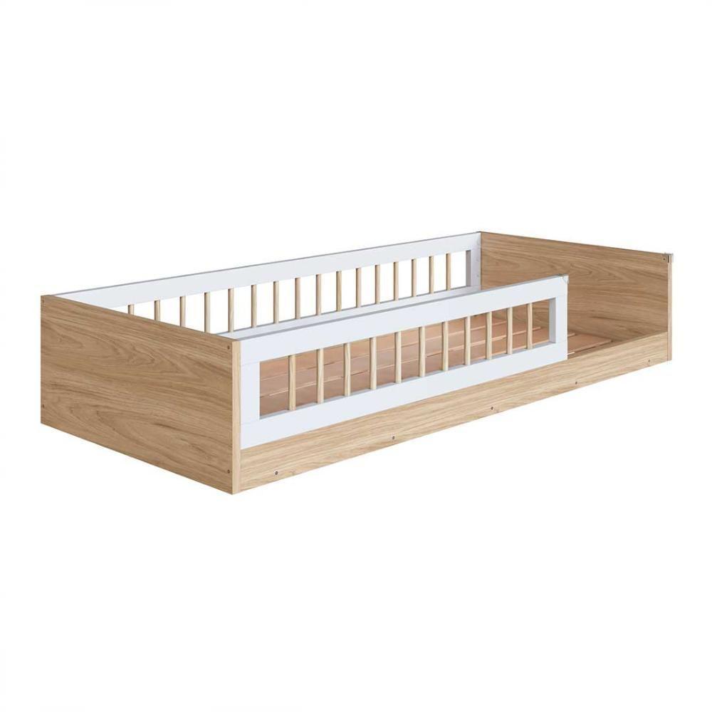 Cama Montessoriana Solteiro Com Grade De Proteção Aveiro Oak Branco Repleta Aveiro Oak Branco - 7