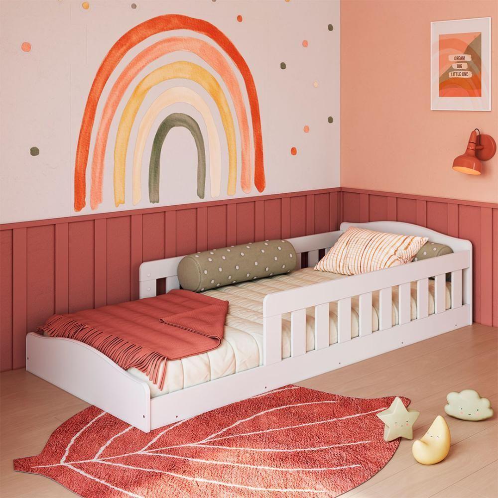 Cama Montessoriana Com Grades Infantil Encanto Branco Repleta Branca - 1