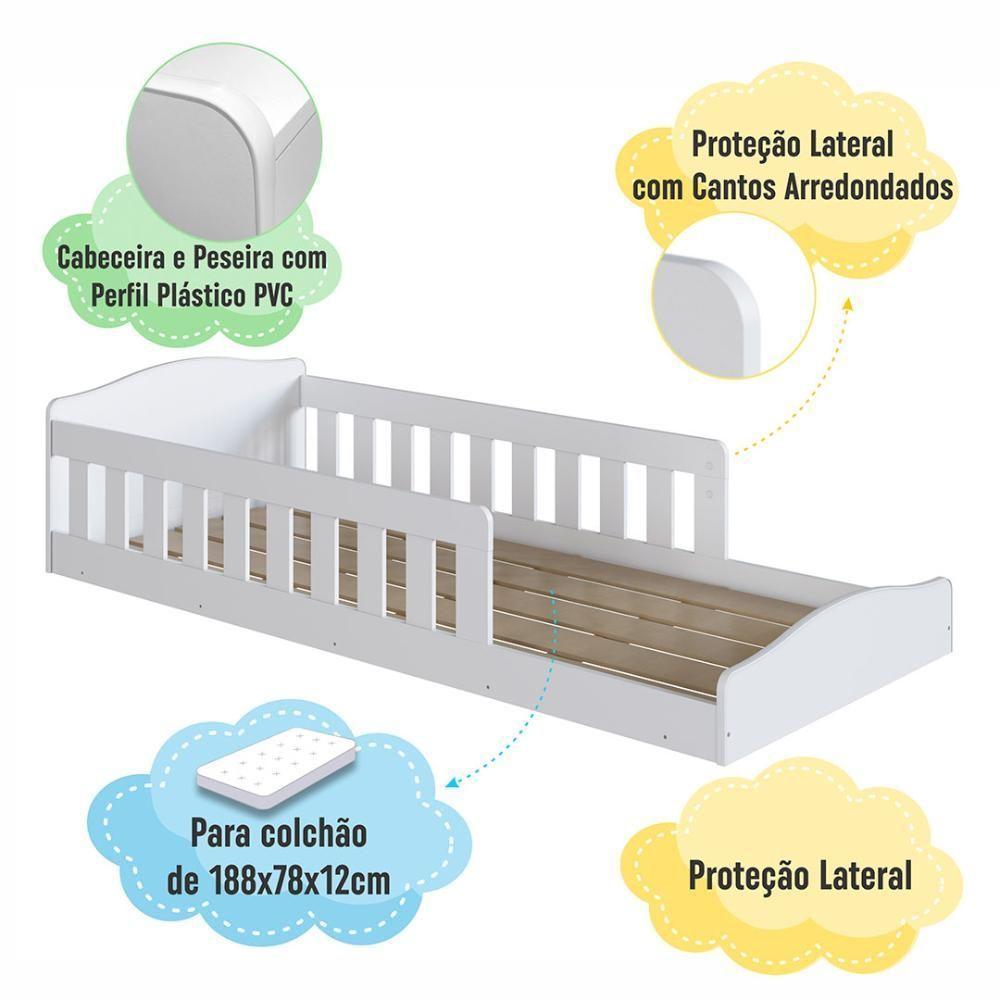 Cama Montessoriana Com Grades Infantil Encanto Branco Repleta Branca - 3