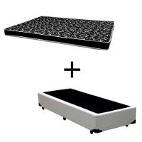 Cama Box Solteiro 88 Tecido Sintético Branco Com Colchão Hamburgo - 100% Espuma - D28 Preto 54x88x188 - 1