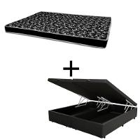 Cama Box Baú Casal 138 Bipartido Tecido Sintético Preto Com Colchão Hamburgo - 100% Espuma - D28 Preto 55x138x188 - 1