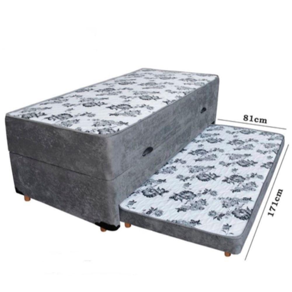 Cama Box Baú Solteiro Conjugado Espuma Com Cama Auxiliar Bicama 3 Em 1- Suede Cinza - 2