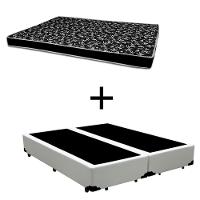 Cama Box Casal 138 Bipartido Tecido Sintético Branco Com Colchão Hamburgo - 100% Espuma - D28 Preto 54x138x188 - 1
