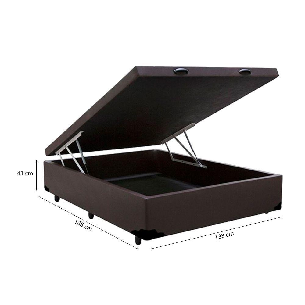 Cama Box Baú Casal 138 Tecido Sintético Marrom Com Colchão Hamburgo - 100% Espuma - D28 Preto 55x138x188 - 3