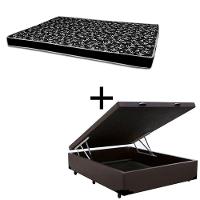 Cama Box Baú Casal 138 Tecido Sintético Marrom Com Colchão Hamburgo - 100% Espuma - D28 Preto 55x138x188 - 1