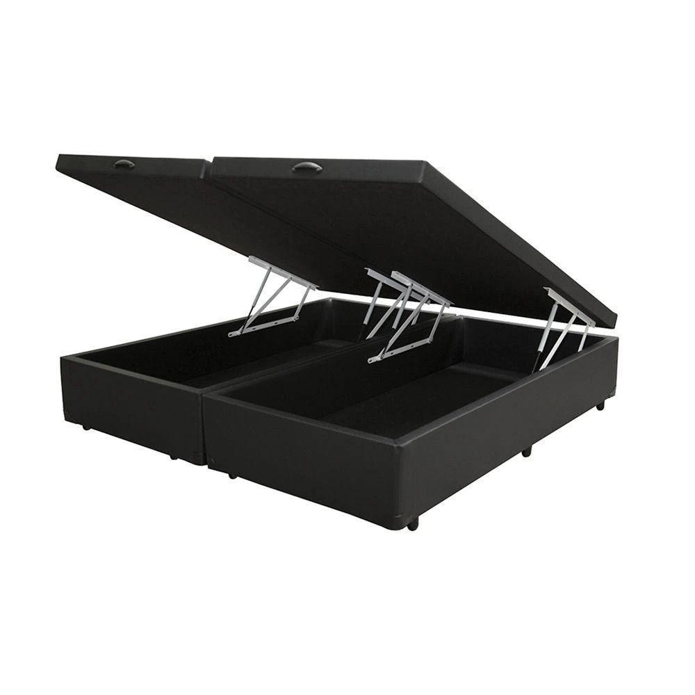 Cama Box Baú King 193 Bipartido - Bello Box Tecido Sintético Preto - 1