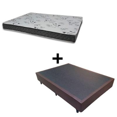 Cama Box Casal 138 Tecido Sintético Marrom Com Colchão Miller - 100% Espuma - D33 Cinza 54x138x188