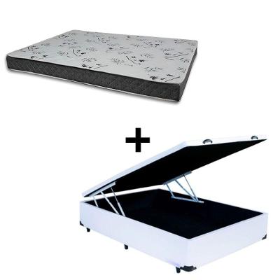 Cama Baú Box 128 Viúva Tecido Sintético Branco Com Colchão Miller - 100% Espuma - D33 Cinza 55x128x188