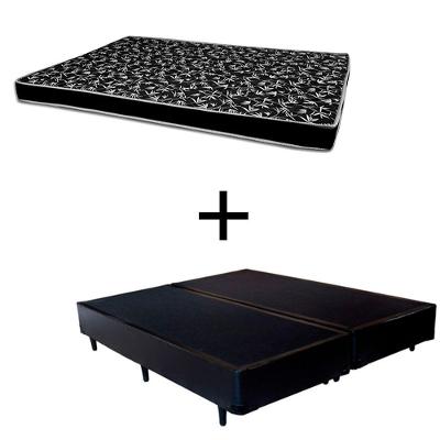 Cama Box Casal 138 Bipartido Tecido Sintético Preto Com Colchão Hamburgo - 100% Espuma - D28 Preto 54x138x188
