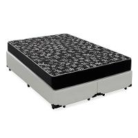 Cama Box King 193 Tecido Sintetico Branco Com Colchão Espuma D20 - Tampo Preto 12cm - 1