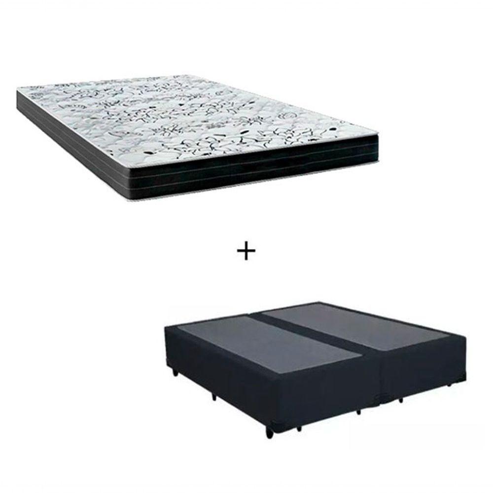 Cama Box Casal Bipartido - Tecido Sintético Preto Com Colchão Extra Firme D28 - Suporta 80kg - 1