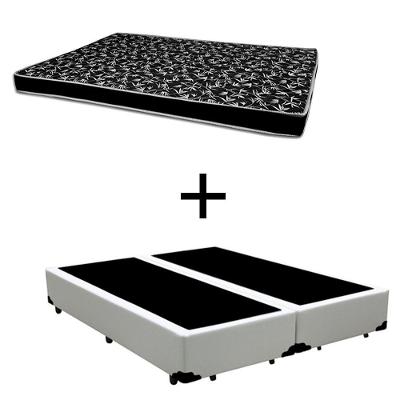 Cama Box Casal 138 Bipartido Tecido Sintético Branco Com Colchão Hamburgo - 100% Espuma - D28 Preto 54x138x188