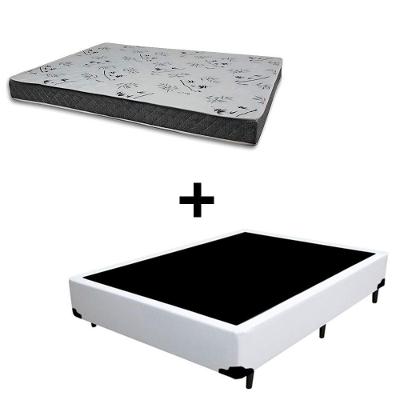 Cama Box Casal 138 Tecido Sintético Branco Com Colchão Miller - 100% Espuma - D33 Cinza 54x138x188