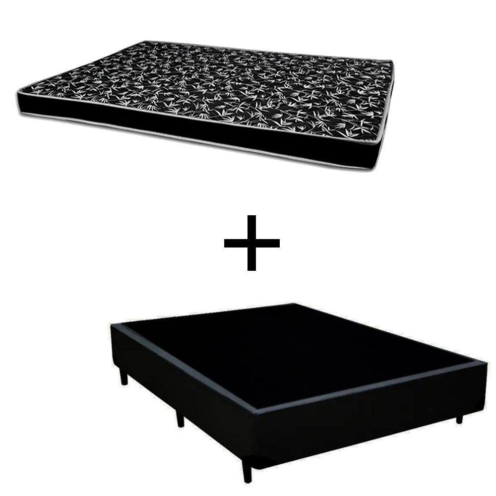 Cama Box Casal 138 Tecido Sintético Preto Com Colchão Hamburgo - 100% Espuma - D28 Preto 54x138x188 - 1