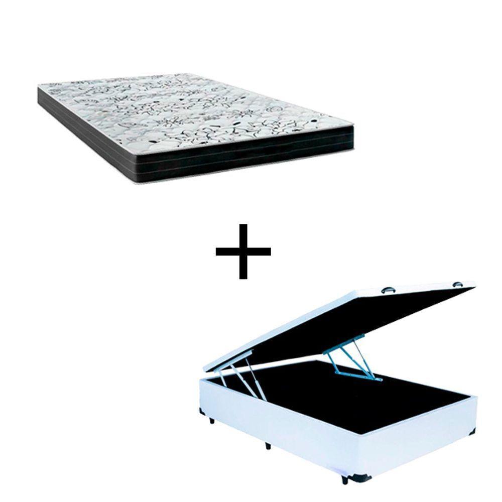 Cama Box Baú Casal 138 Tecido Sintético Branco Com Colchão De Espuma Semi Ortopédica Extra Firme Cinza 80kg - 1