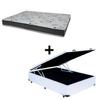 Cama Baú Box 128 Viúva Tecido Sintético Branco Com Colchão Miller - 100% Espuma - D33 Cinza 55x128x188 - 1