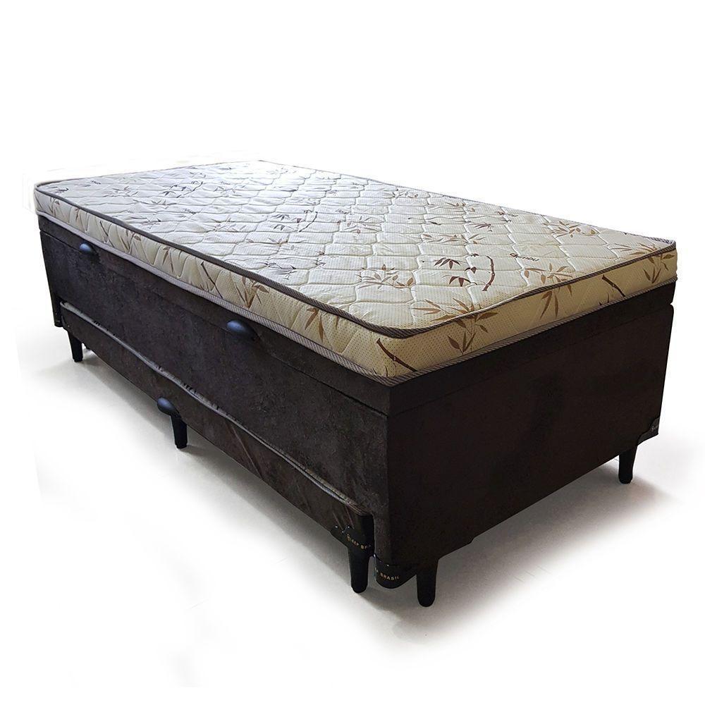 Cama Box Baú Solteiro Conjugado Espuma Com Cama Auxiliar Bicama 3 Em 1 Suede Marrom - 3