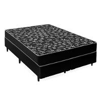 Cama Box Queen 158 Tecido Sintético Preto Com Colchão Espuma D20 - Tampo Preto 12cm - 1