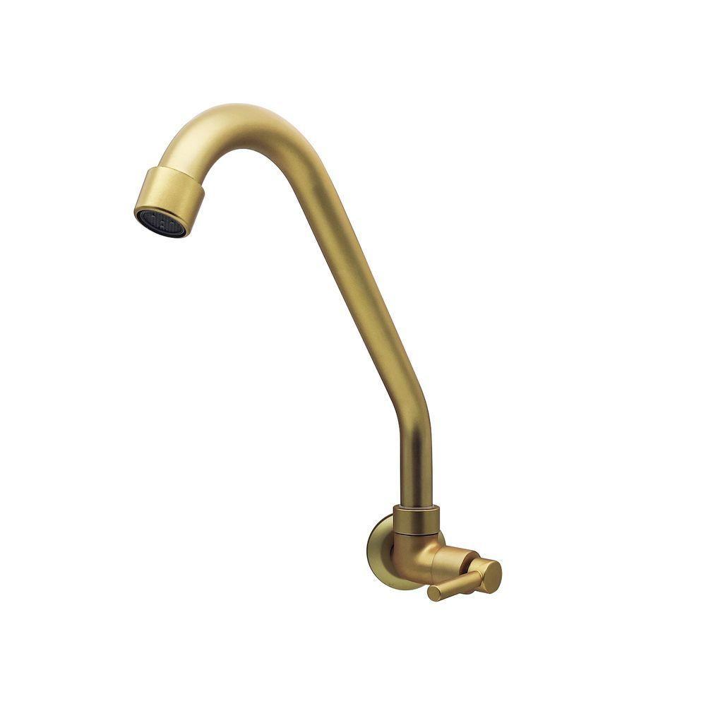 Torneira Cozinha Parede Dourada Fosco 1/4 Volta Bica Móvel Metal Luxo - 2
