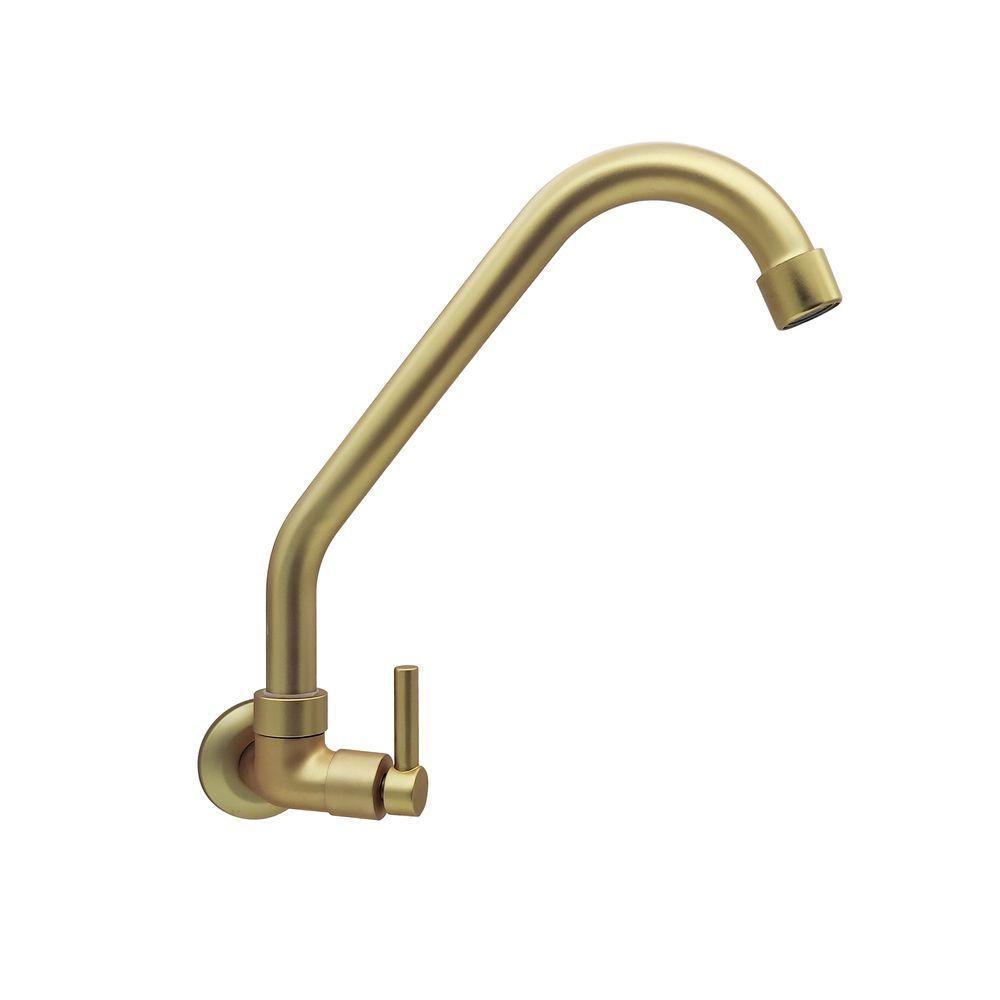 Torneira Cozinha Parede Dourada Fosco 1/4 Volta Bica Móvel Metal Luxo - 3