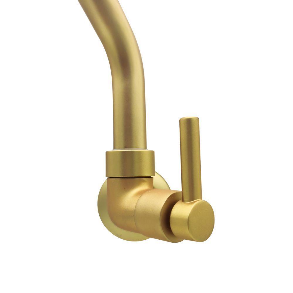 Torneira Cozinha Parede Dourada Fosco 1/4 Volta Bica Móvel Metal Luxo - 4