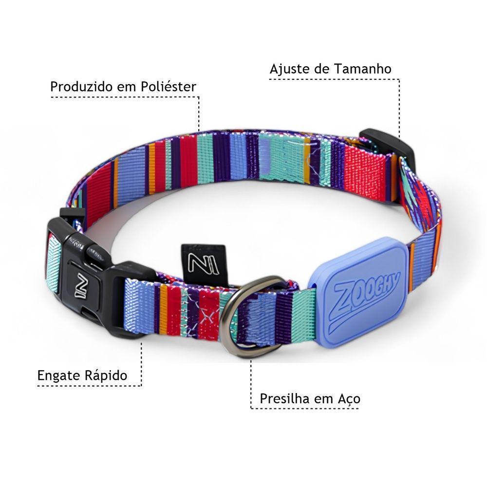 Conjunto Coleira E Guia Ajustável Para Cães - Estampa Violeta Com Raios E Listras - Tamanho P - 2