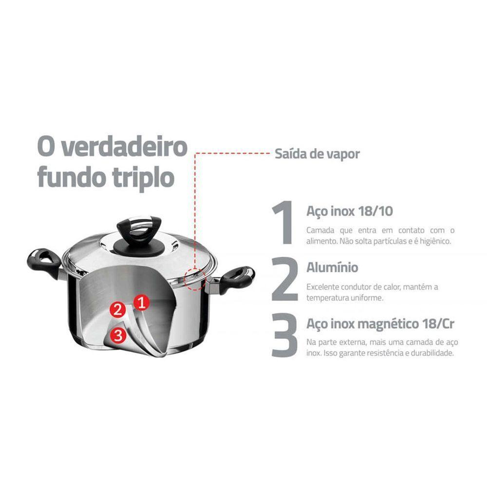 Caçarola Tramontina Solar Baquelite Rasa Em Aço Inox Fundo Triplo Com Tampa Alças De Baquelite 20 Cm Tramontina - 5