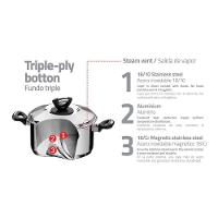 Caçarola Tramontina Solar Baquelite Rasa Em Aço Inox Fundo Triplo Com Tampa Alças De Baquelite 20 Cm Tramontina