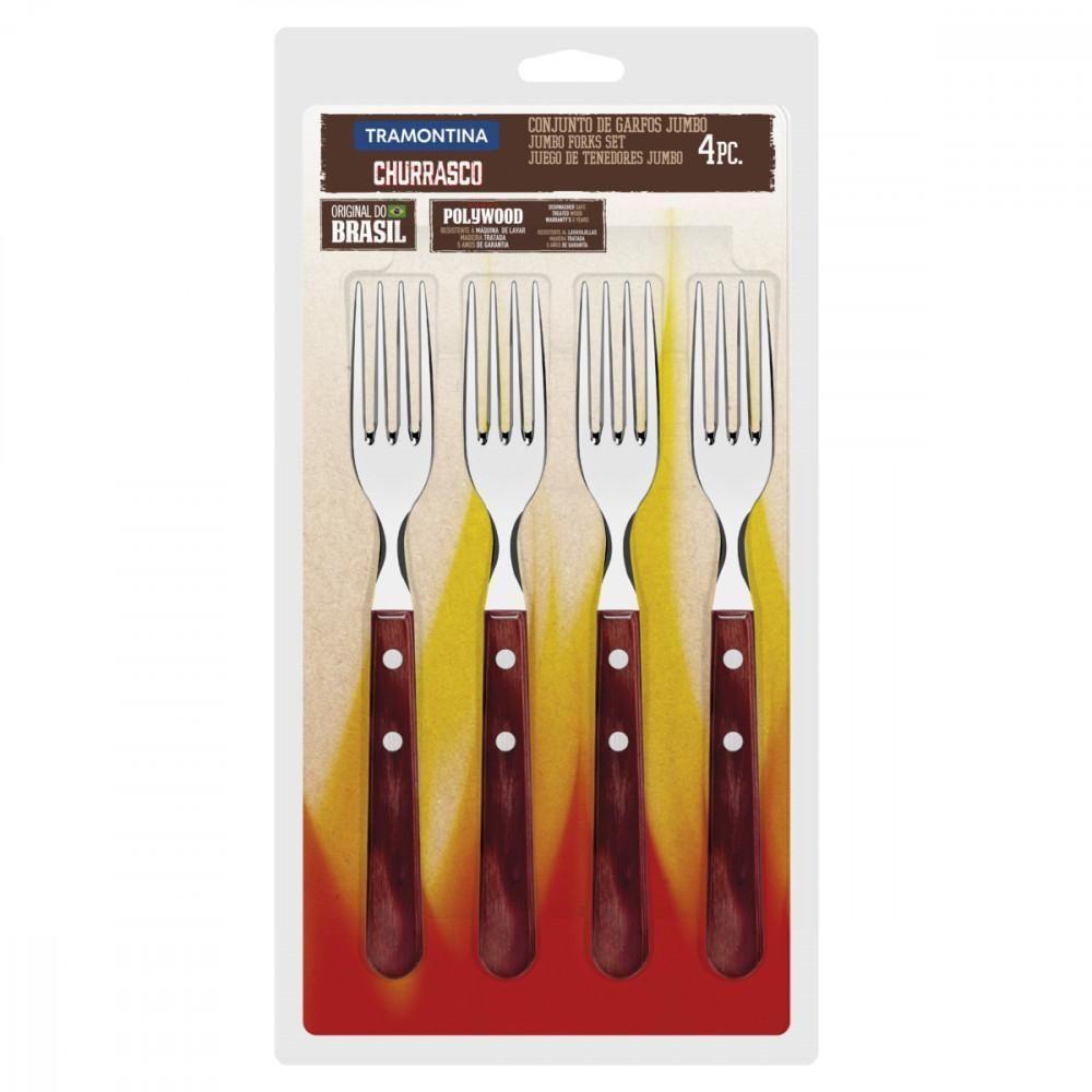 Conjunto De Garfos Jumbo Para Churrasco Tramontina Em Aço Inox Com Cabo Vermelho Polywood 4 Peças - 2