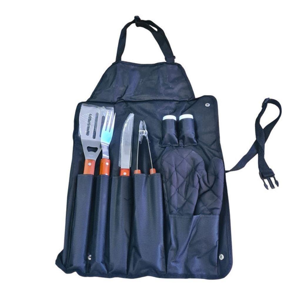 Kit Churrasco Completo Com 8 Peças Utensílios De Inox Com Avental Luva Churrasco Corte Perfeito - 1