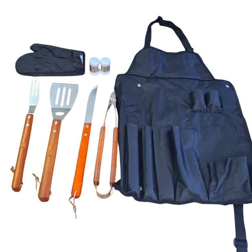 Kit Churrasco Completo Com 8 Peças Utensílios De Inox Com Avental Luva Churrasco Corte Perfeito - 2
