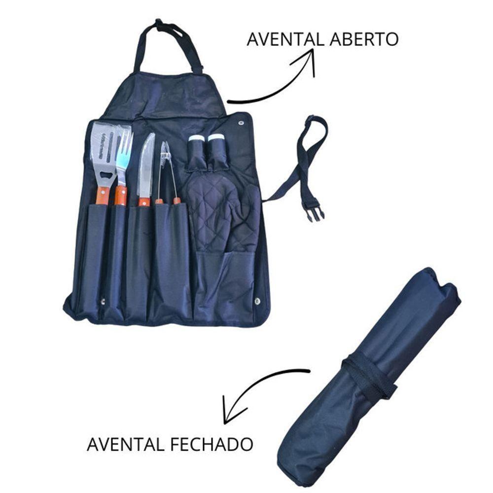 Kit Churrasco Completo Com 8 Peças Utensílios De Inox Com Avental Luva Churrasco Corte Perfeito - 5