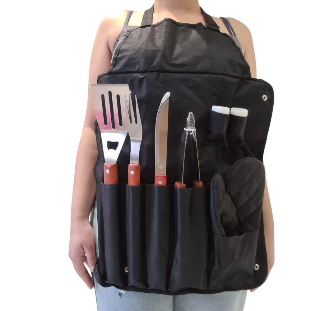 Kit Churrasco Completo Com 8 Peças Utensílios De Inox Com Avental Luva Churrasco Corte Perfeito - 6