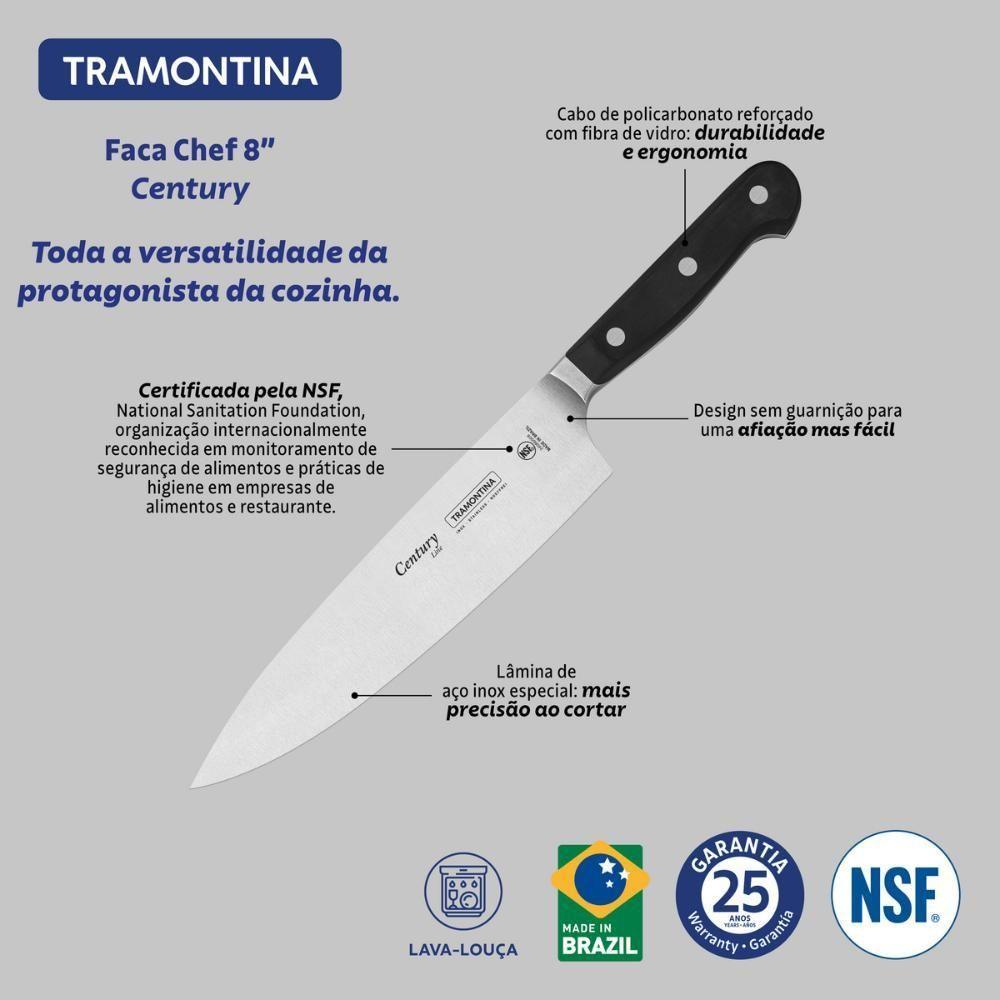 Faca Chef Tramontina Century Com Lâmina Em Aço Inox E Cabo Em Policarbonato E Fibra De Vidro 8 Polegada - 8