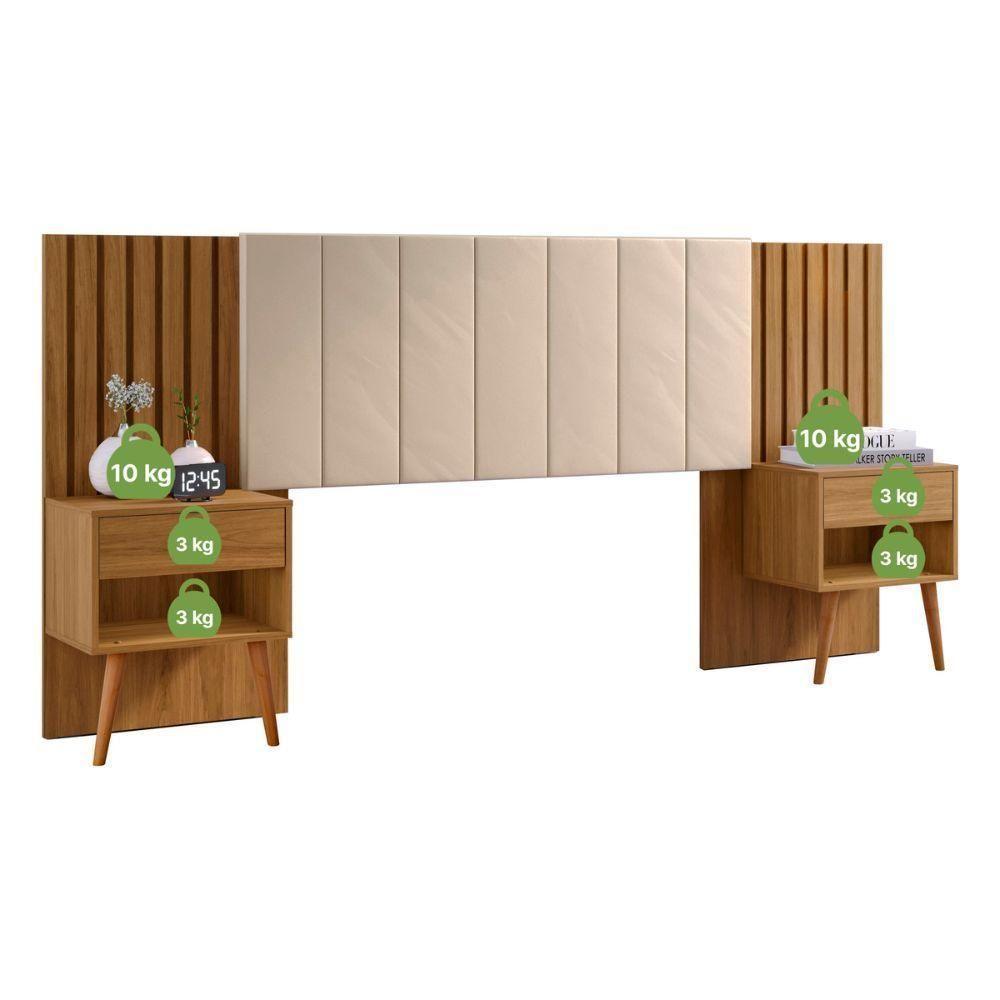 Cabeceira Queen Extensivel Estofada Com Mesa De Cabeceira - 3