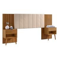 Cabeceira Queen Extensivel Estofada Com Mesa De Cabeceira - 1