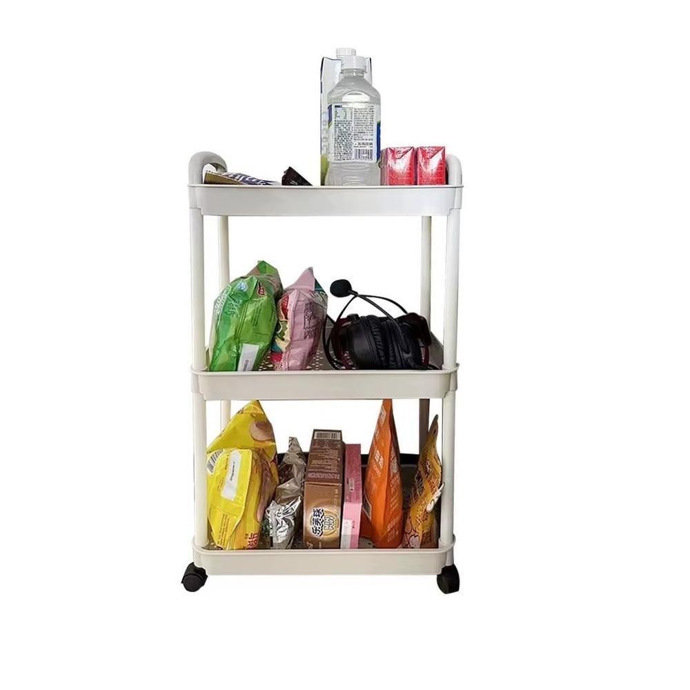 Carrinho Organizador 3 Prateleiras Multiuso Auxiliar Papelaria Cozinha Banheiro Escritorio Gancho Rodinhas Branco - 1