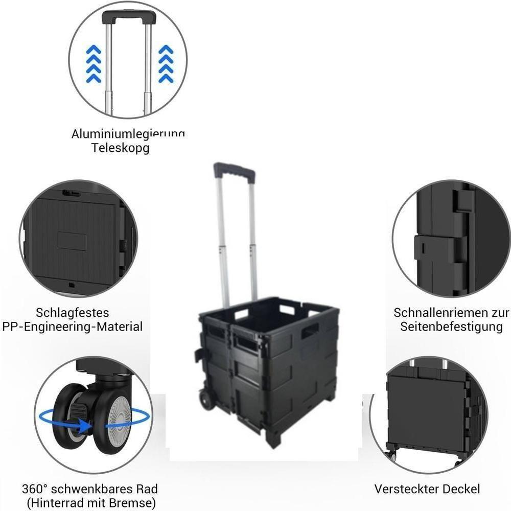 Carrinho Compras Dobravel 45kg Transporte Cesto Multiuso Tampa Feira Ferramentas Roda Vira Maleta - 2