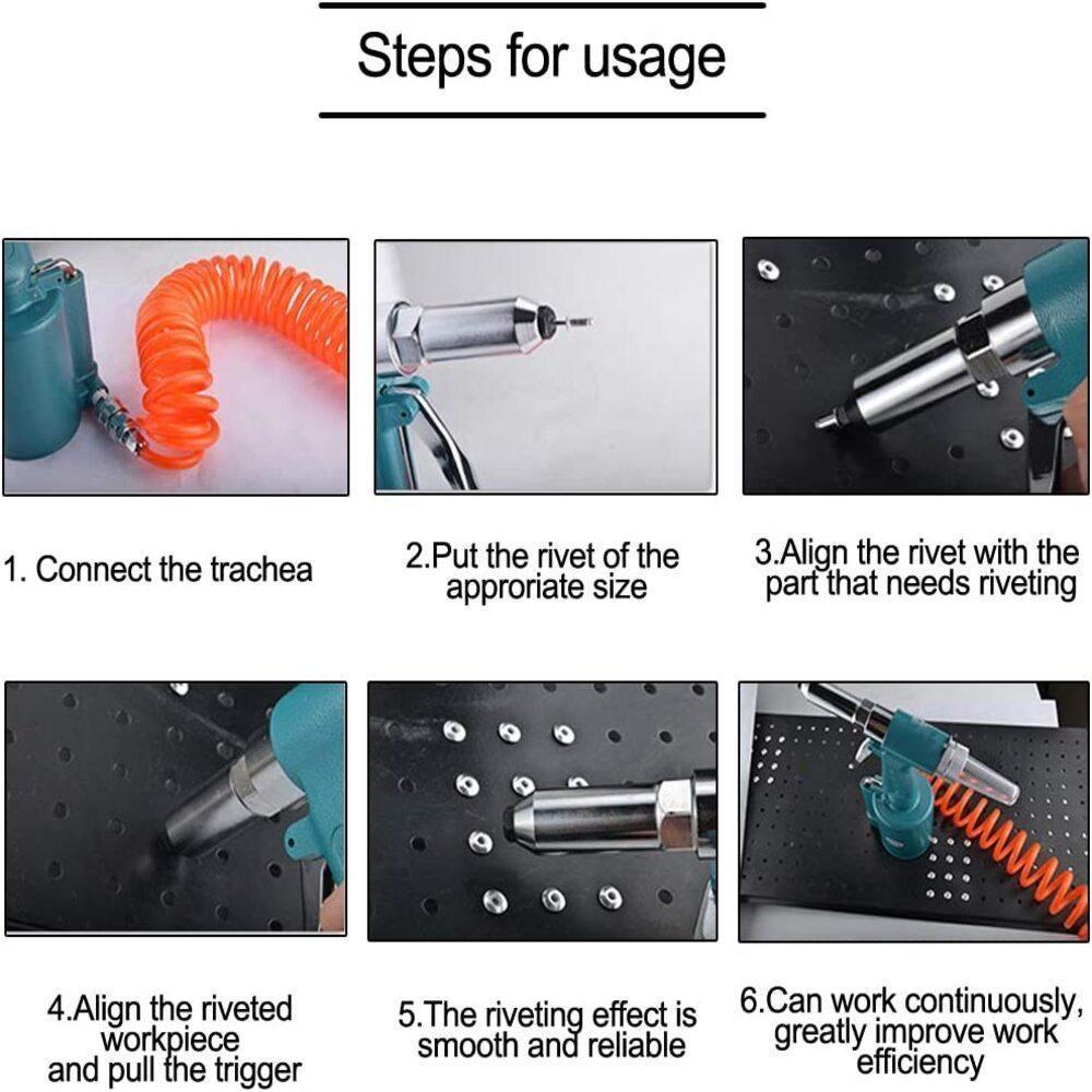 Rebitador Pneumatico 1-4 Profissional Acessorios Alicate Rebitadeira Hidraulico Reforcada Rebites Repuxo - 3