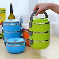 Kit Marmita Fitness Tripla Inox Marmiteira Termica Hermetica 3 Compartimentos Potes Lunch Box Alca