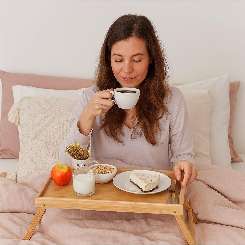 Bandeja Mesa Notebook Bambu Dobravel Rustica Apoio Madeira Cafe Manha Cama Sofa Suporte Home Office Multiuso Luxo - 2