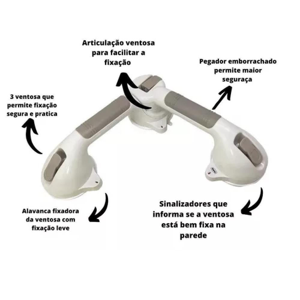 Barra Apoio Tripla Suporte Banheiro Deficiente 2 Em 1 Ventosas Resistente Alca Banho Idoso Ventosa Articulada Portatil - 7