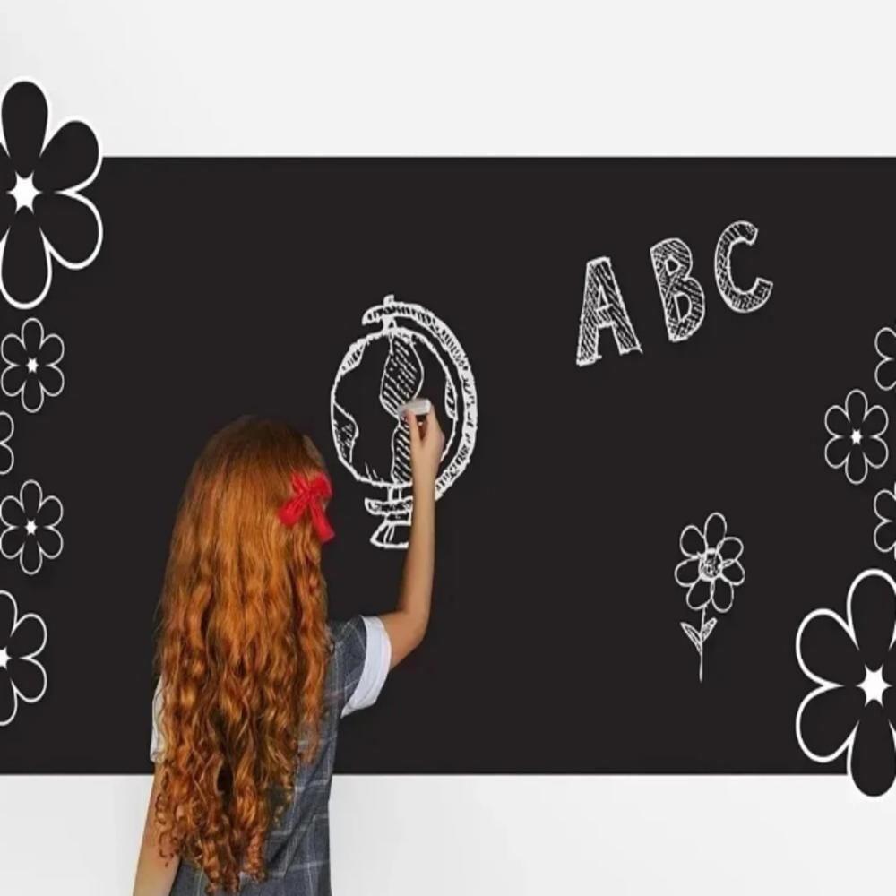Adesivo Lousa Quadro Negro 1 Metro Papel Parede Contact Kit Completo Giz 1m X 45cm Preto Lavavel Escola - 2