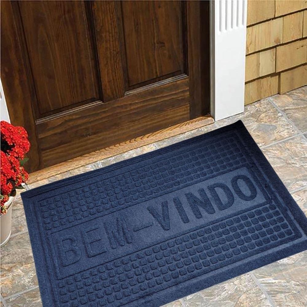 Capacho Porta Entrada Chao Varanda Jardim Tapete Antiderrapanete Macio Base Pvc Casa Luxo Azul - 1