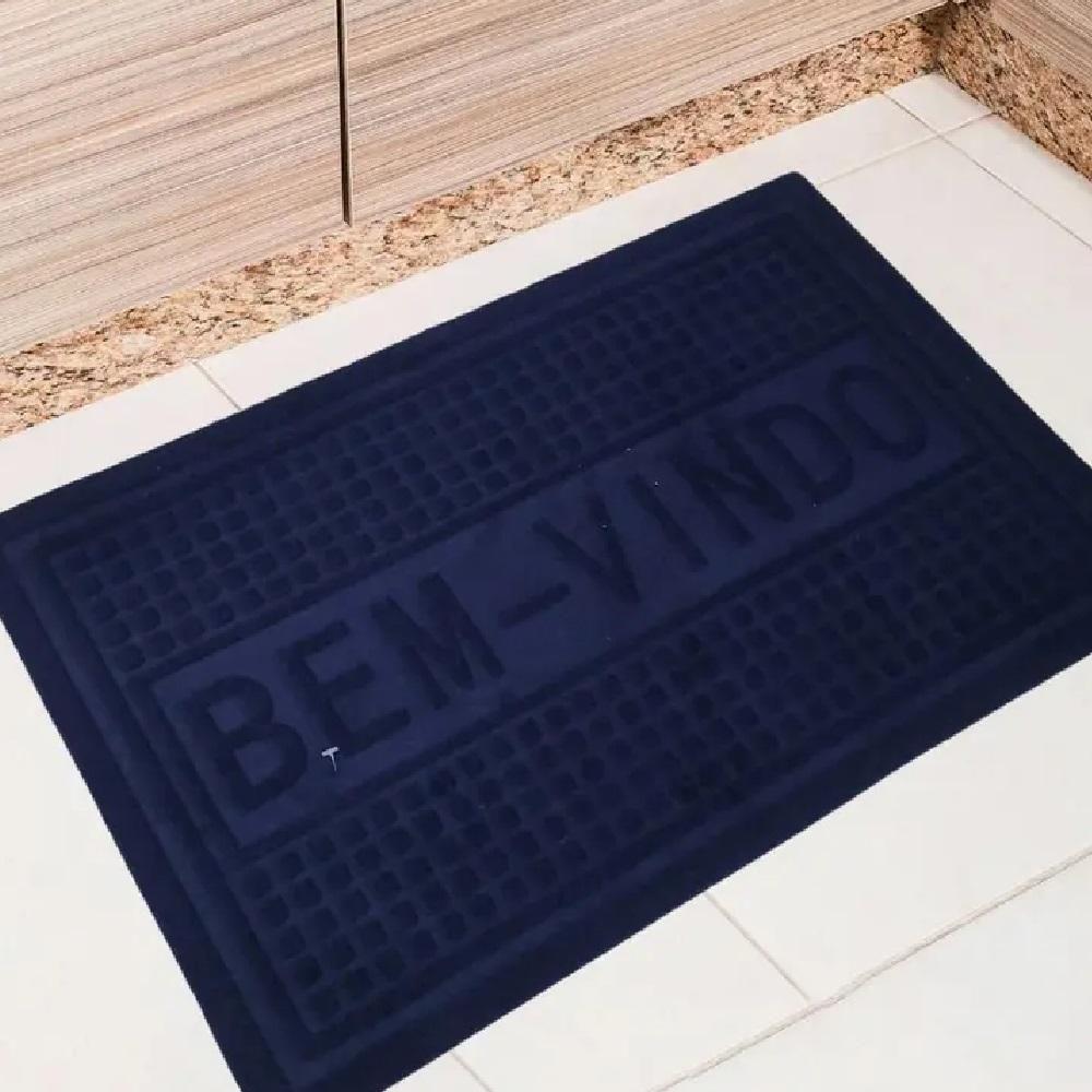 Capacho Porta Entrada Chao Varanda Jardim Tapete Antiderrapanete Macio Base Pvc Casa Luxo Azul - 6