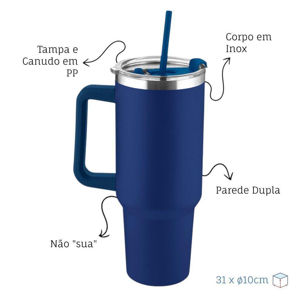 Garrafa Térmica Inox Dupla 1,3l Com Alça E Canudo Azul - Hidratação Sustentável E Elegante - 6