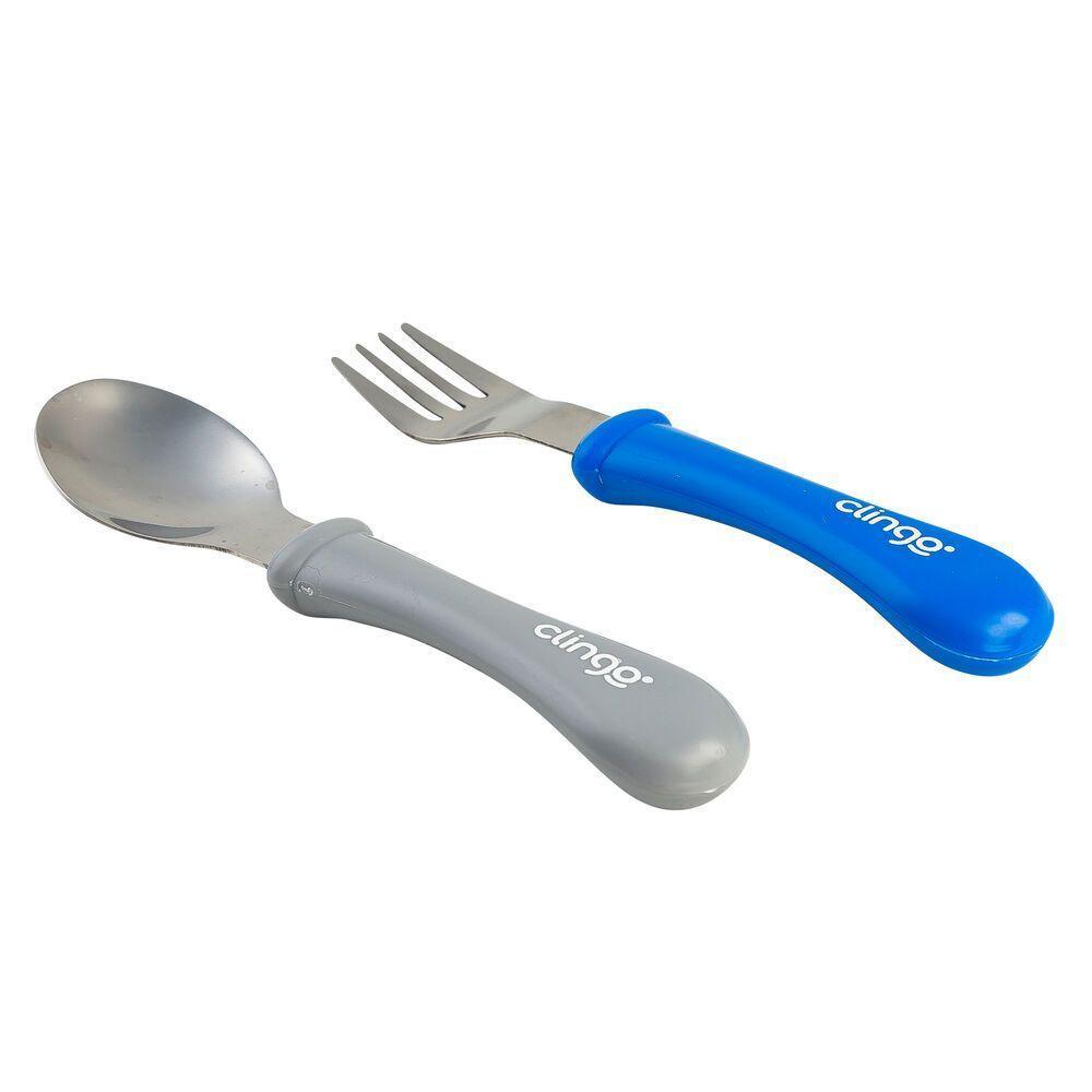 Conjunto Elegante De Colher E Garfo Azul E Cinza Para Bebês - Utensílios Modernos E Seguros - 2